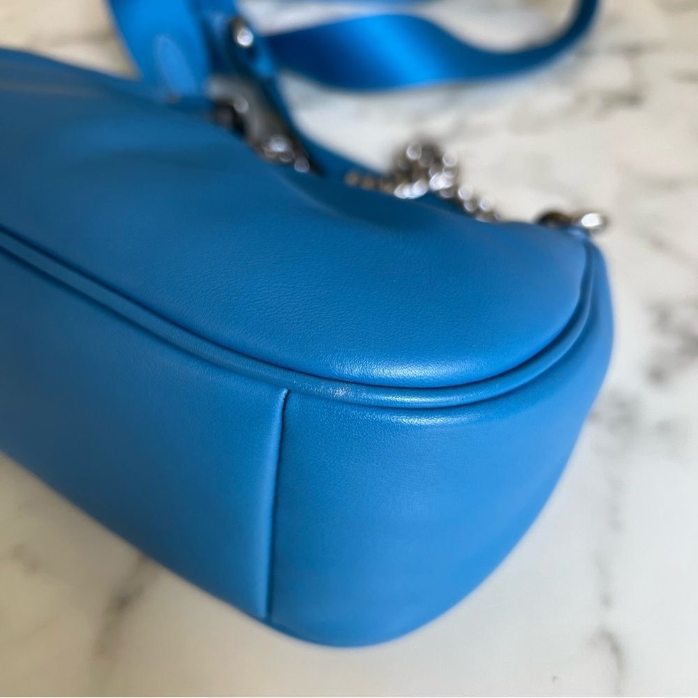 Coach Teri Shoulder Bag w/ Signature Quilting Silver Bright Blue CJ608 Crossbody - Picture 12 of 16